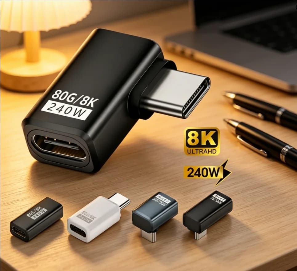 Adattatore USB C PD 240W per Ricarica Rapida, Connettore Femmina a Maschio Tipo C, Trasferimento Dati 80Gbps, 8K@60Hz per Telefono
