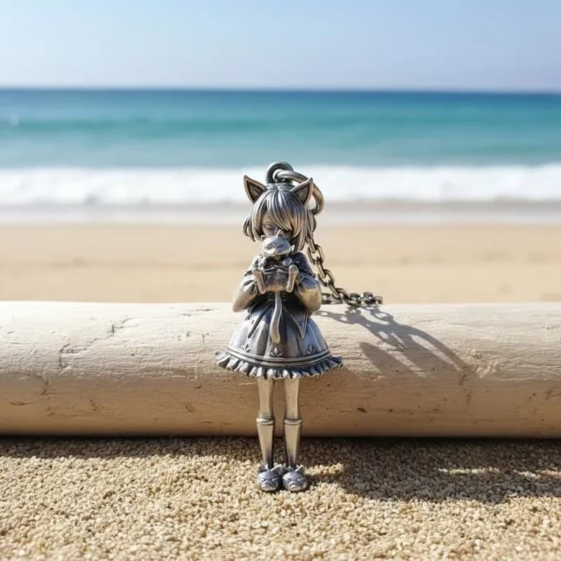 Cute Cat Ear Little Girl Pendant Necklace, Doll Shape, Unique and Charming Creative Jewelry
