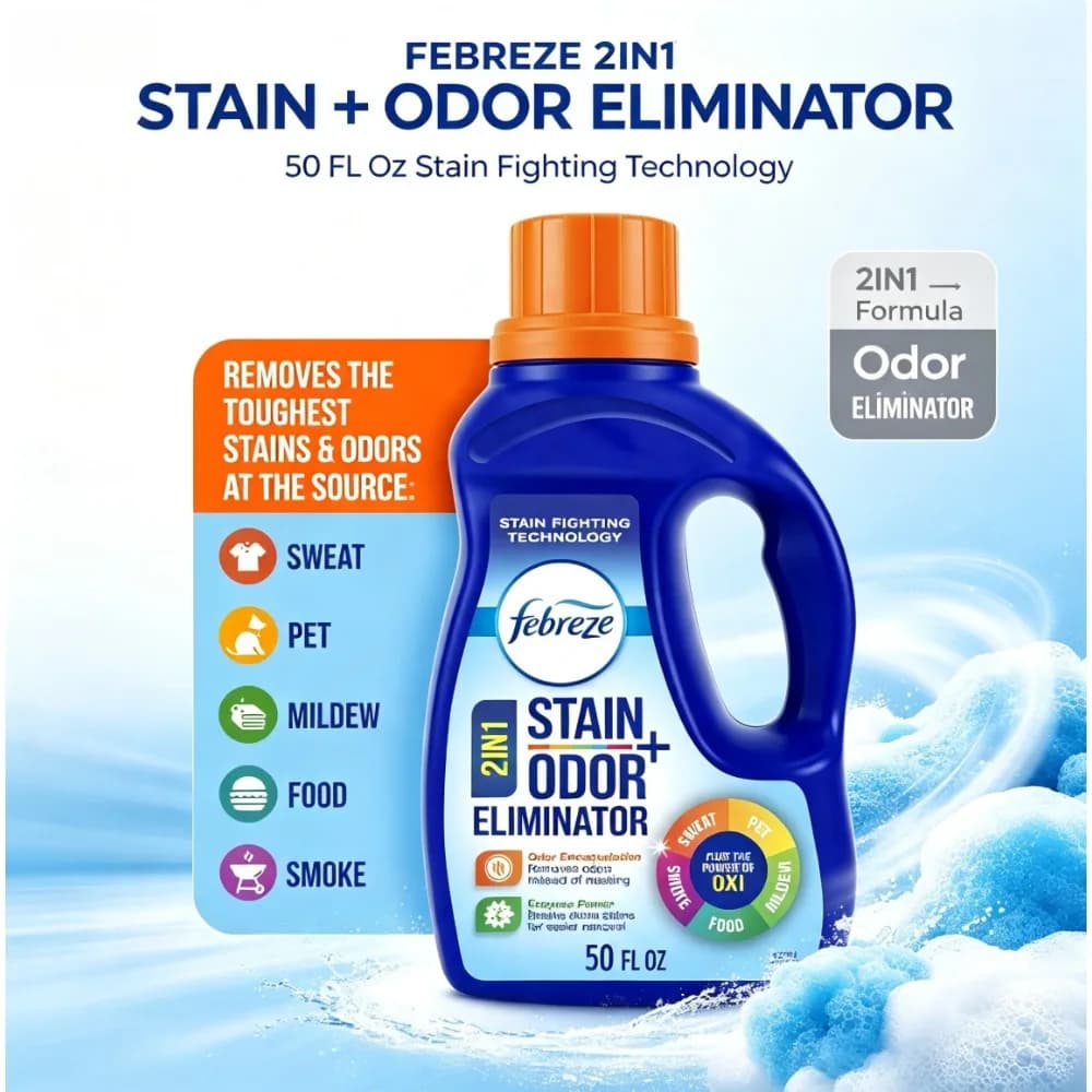 Febreze + Oxi In‑Wash Laundry Scent Booster Beads, Stain and Odor Eliminator, Fresh Scent, 50 fl oz Household Laundry Cleaning Accessory