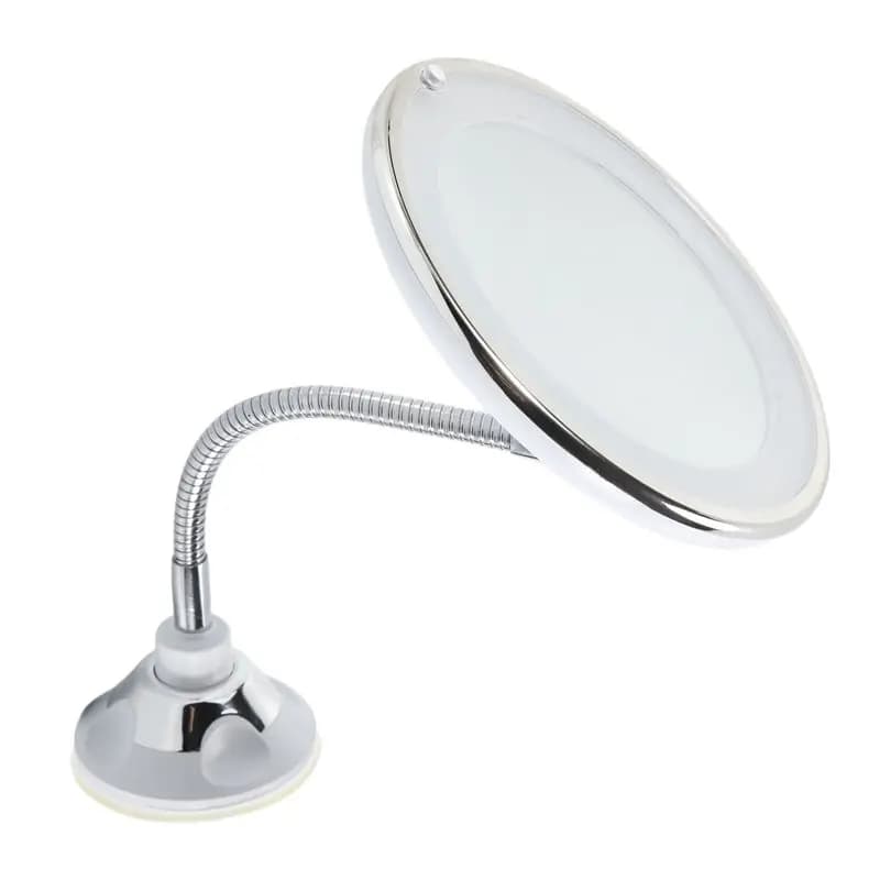 Specchio per il trucco flessibile B14C con luce LED, specchio ingranditore 10X, ventosa, luce diffusa brillante e rotazione a 360 gradi