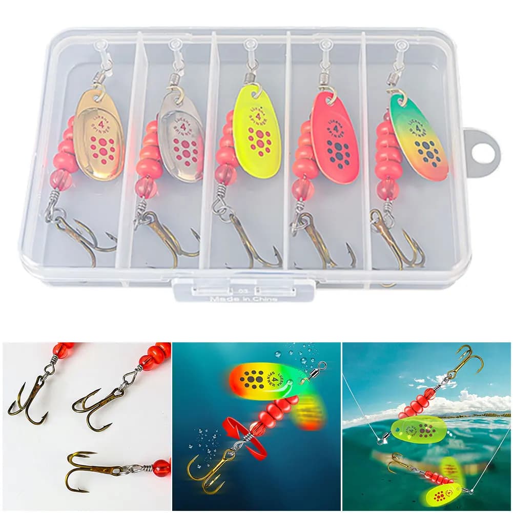 5pcs Metal Spoon Spinner Fishing Lure with Tackle Box Spoonbait Crankbaits Hard Bait for Pike Salmon Sea Fishing