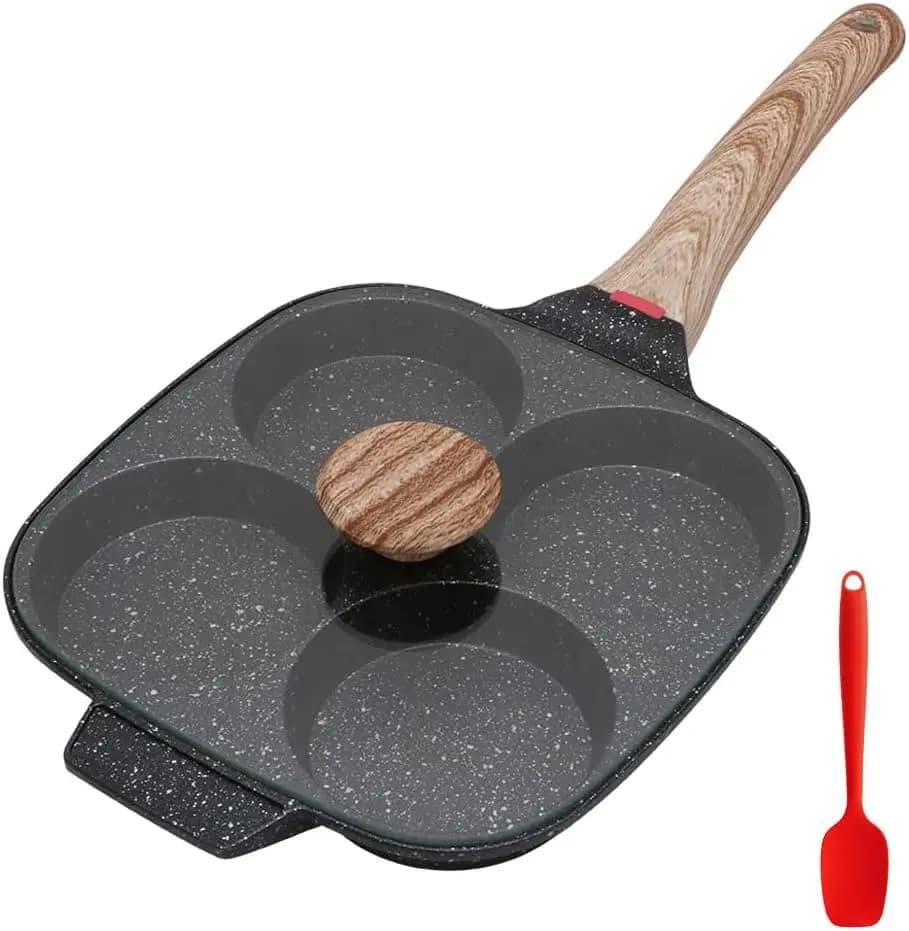 4 serving eggs non-stick pan with easy to prepare pancake cover - Black