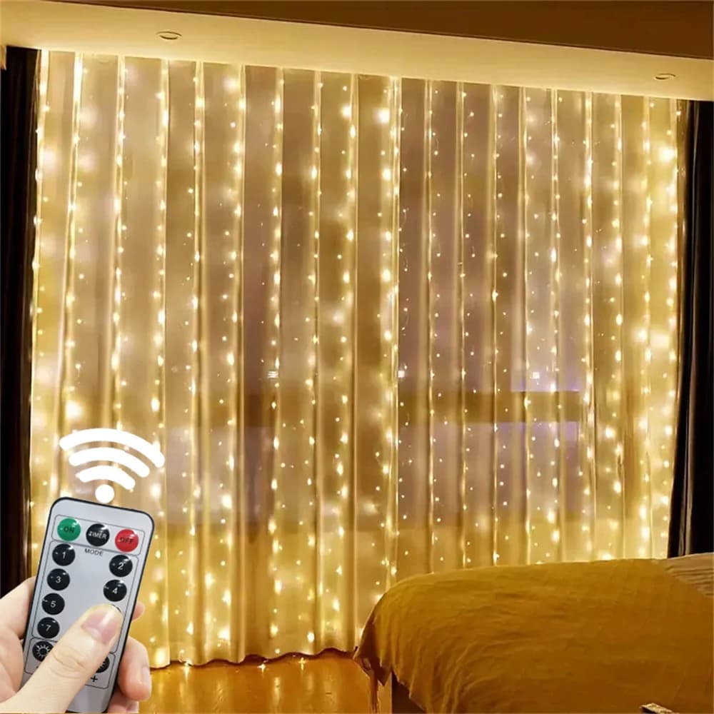 Luci a tendina LED USB per decorazioni natalizie e feste, telecomandabili, per finestre e interni, ideali per matrimoni e feste.