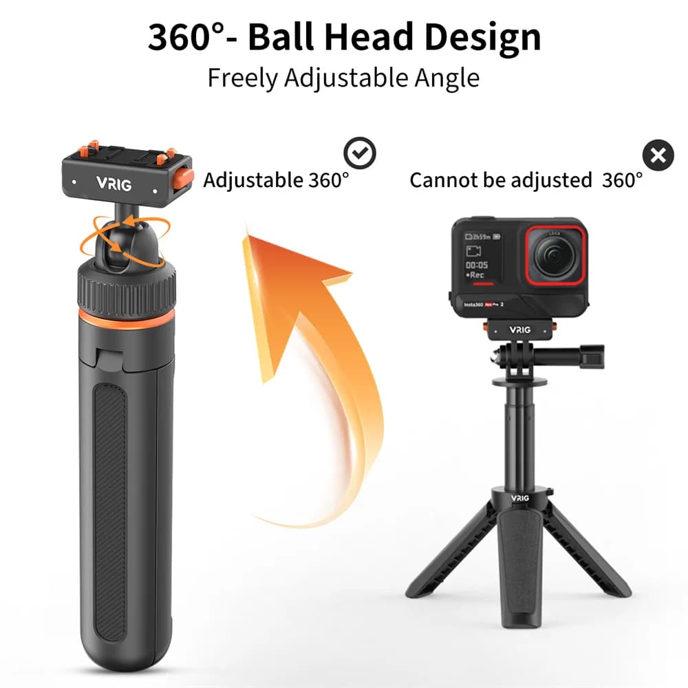 VRIG Asta Selfie Magnetica a Sgancio Rapido per Insta360/Acepro/Ace Pro 2/X5, Monopiede Portatile, Mini Treppiede, Asta di Prolunga per Fotocamera