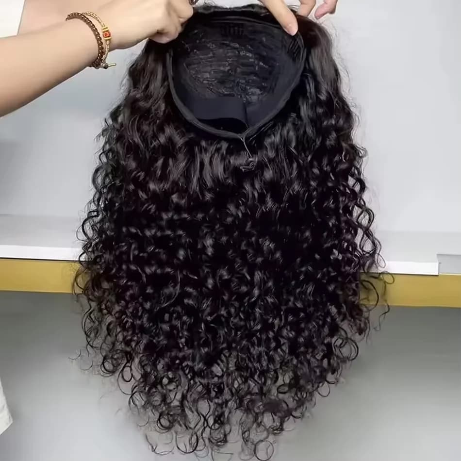 Kinky Curly 3 IN 1 Half Wig Human Hair Wear and Go Deep Curly Wig Machine Made Clip-in Upgrade Human Hair Wigs