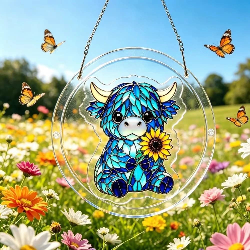 DIY Acrylic Cartoon Cow Suncatcher Puzzle - Stained Glass Style Hanging Ornament for Home & Garden Decor Gift