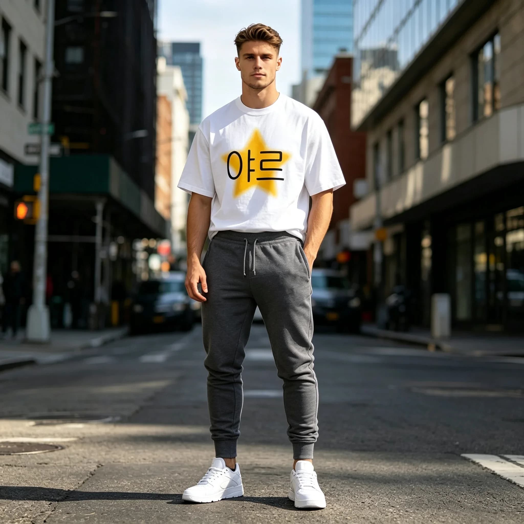 Summer Men's Oversized 2 Piece Outfit Logo Graphic T-Shirt + Dark Grey Joggers Set Streetwear Tracksuit