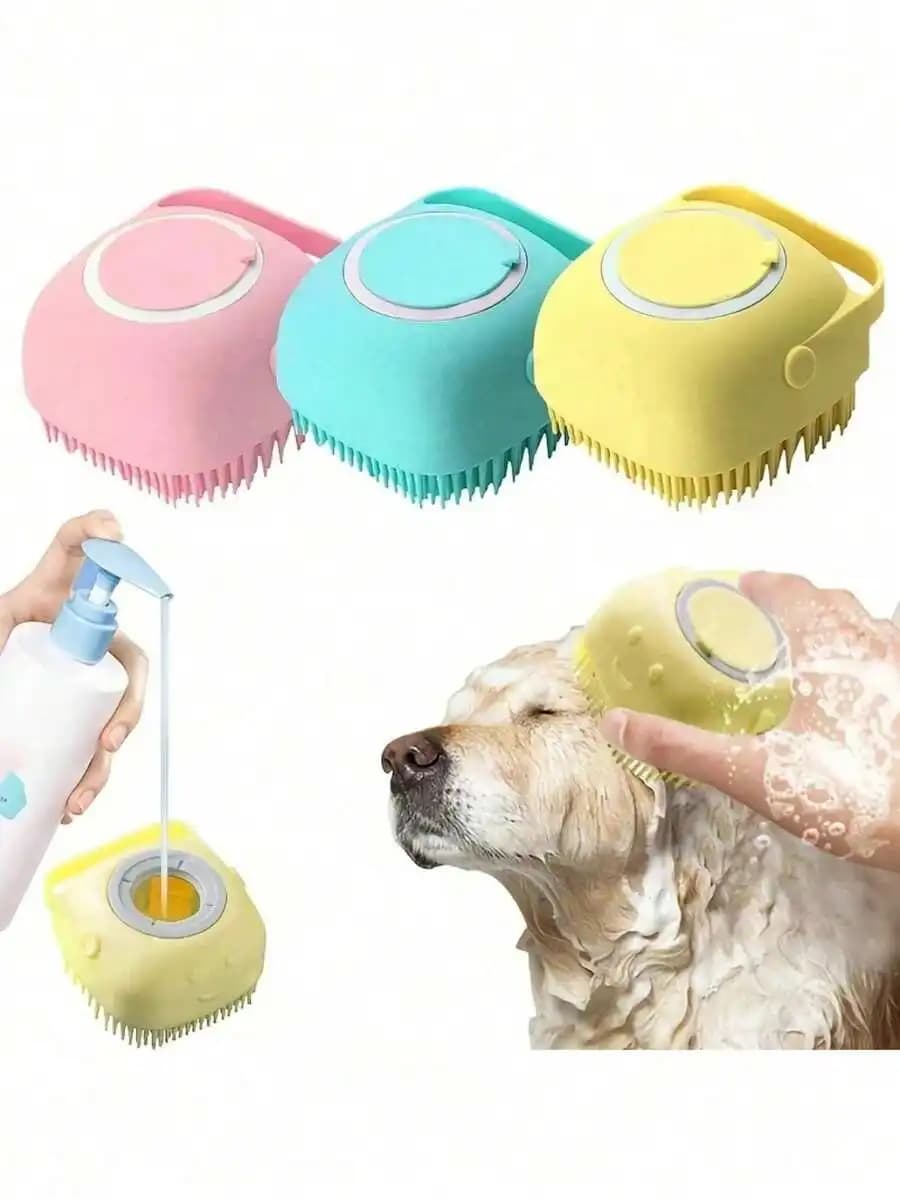 1 spazzola per toelettatura per cani in morbido silicone, spazzola per massaggio con dispenser di shampoo per animali domestici, adatta per cani a pelo corto e lungo