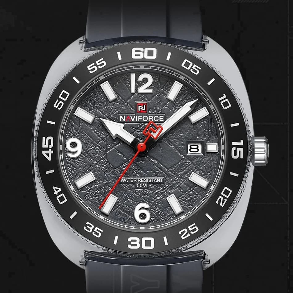 Men's watch NAVIFORCE with bright hands, water resistant up to 50 m, quartz movement, fashionable silicone strap, men's watch.