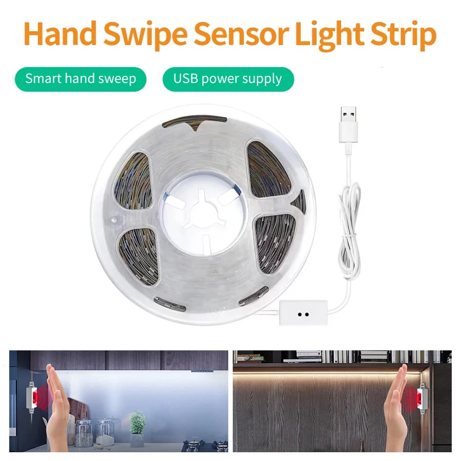 LED Cabinet Wardrobe Backlight Hand Swipe Sensor Light Strip 1M 2M 3M 5M 10M DC5V USB LED Strip Lights TV Kitchen Decor Lighting