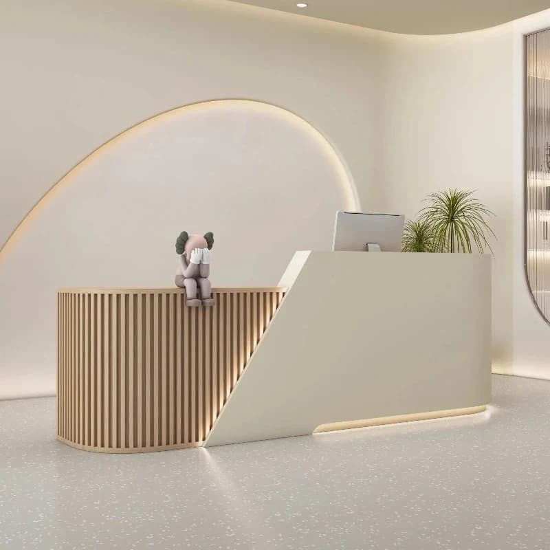 Tavolo da bancone nordico moderno di lusso Nas Banco di guida per riporre oggetti Scrivania a forma di L Banchi reception Salone di bellezza Pulpito per reception
