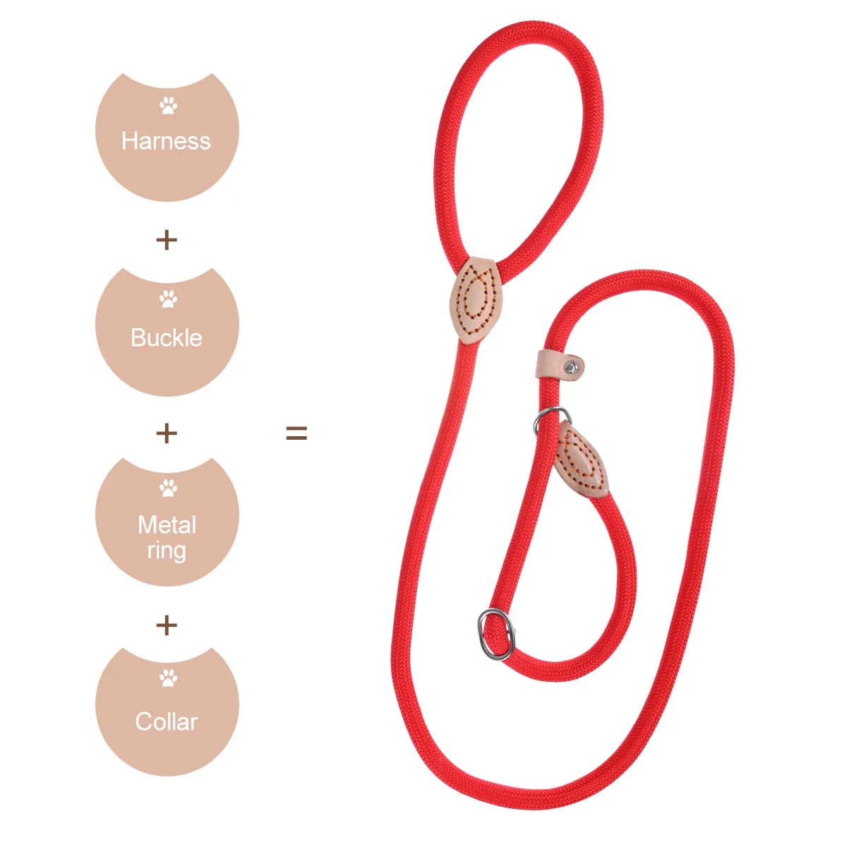 Guinzaglio per Addestramento Cani in Nylon Rosso, Diametro 1,4 cm, Robusto, per Controllo e Comfort di Cani Medi e Grandi