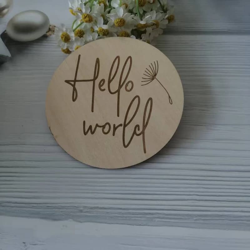 1pcs Hello World Newborn Announcement Disc, Laser Engraved Wood Baby Photo Prop, Rustic Birth Announcement Keepsake