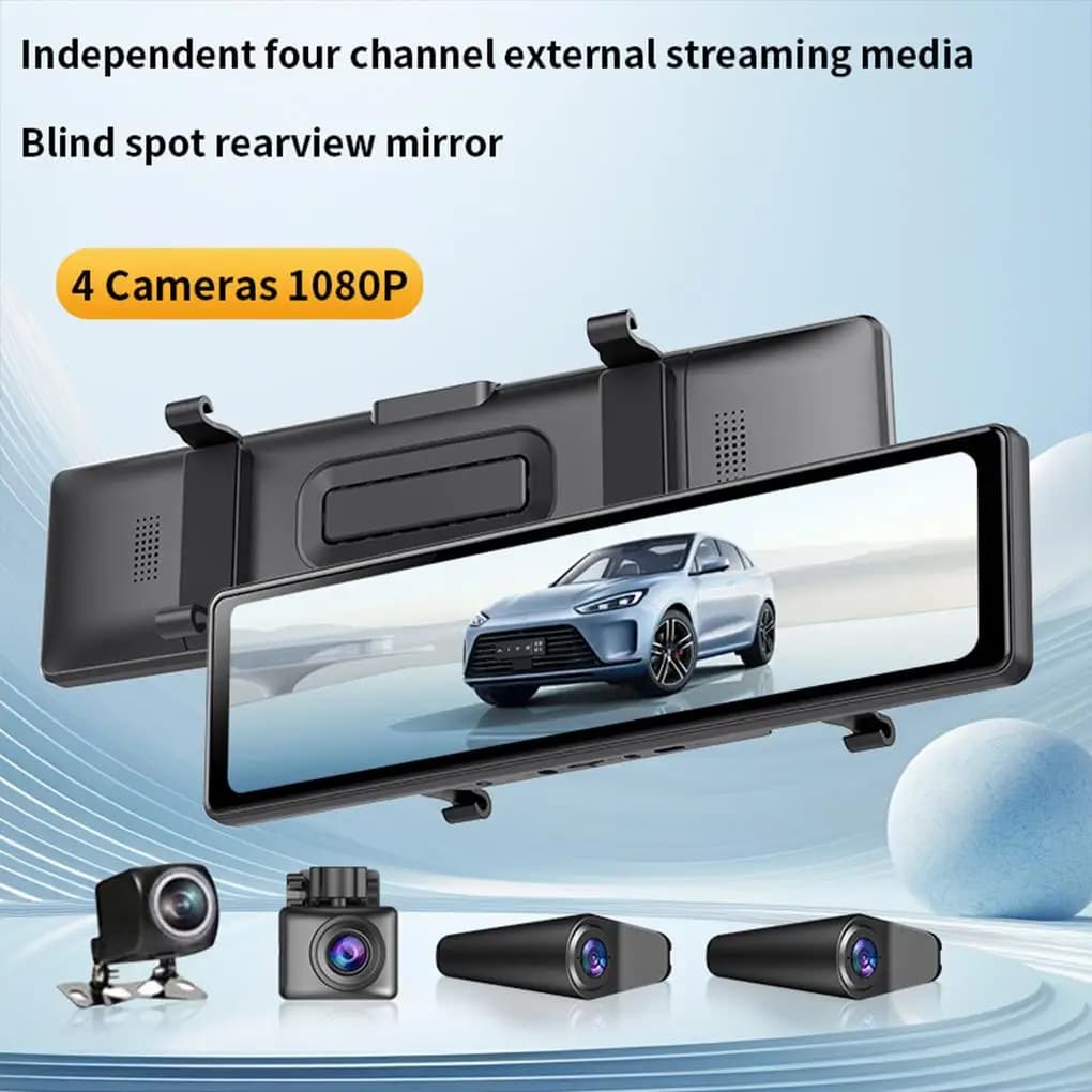 Dash Cam retrovisore da 12 pollici 1080P 30FPS Schermo Ips 4-CH WiFi Telecamera posteriore Gps Specchio Registratore per auto Stream Media Car DVR