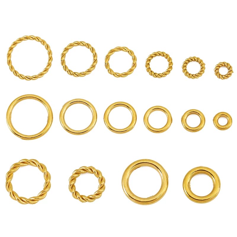 50 pz/lotto Anelli di Giunzione Chiusi Senza Saldatura in Acciaio Inossidabile PVD Oro da 4, 5, 6, 7, 8, 10 mm, Anelli a Corda Attorcigliata Robusti per Creazione Gioielli Fai da Te