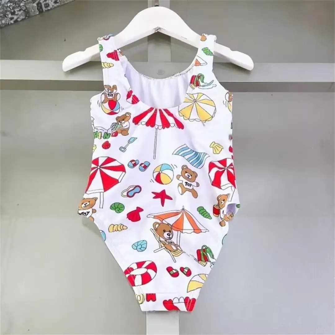 2025 Wholesale high-end swimsuits with full printed bear for kids of the new girl swimsuit