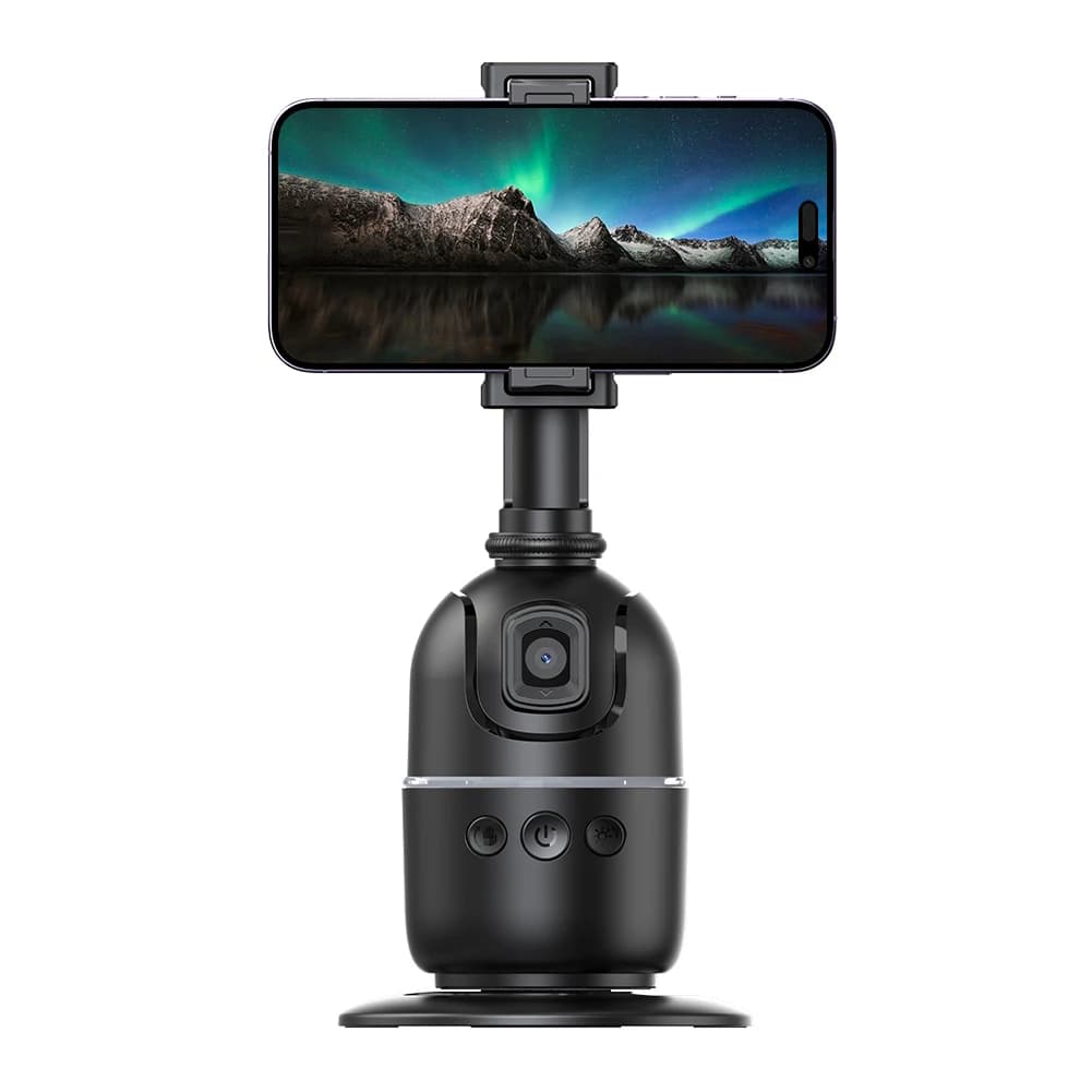 Support for phone with automatic tracking 360 ° Support for phone camera with rotation Cardanic stabilizer without app with remote control and rechargeable managed control