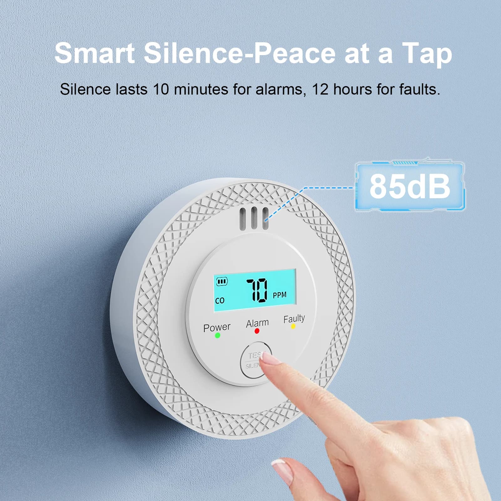 Set di 4 rilevatori di monossido di carbonio autonomi con display LCD, alimentati da 2 batterie AA, ideali per casa, industria e hotel.