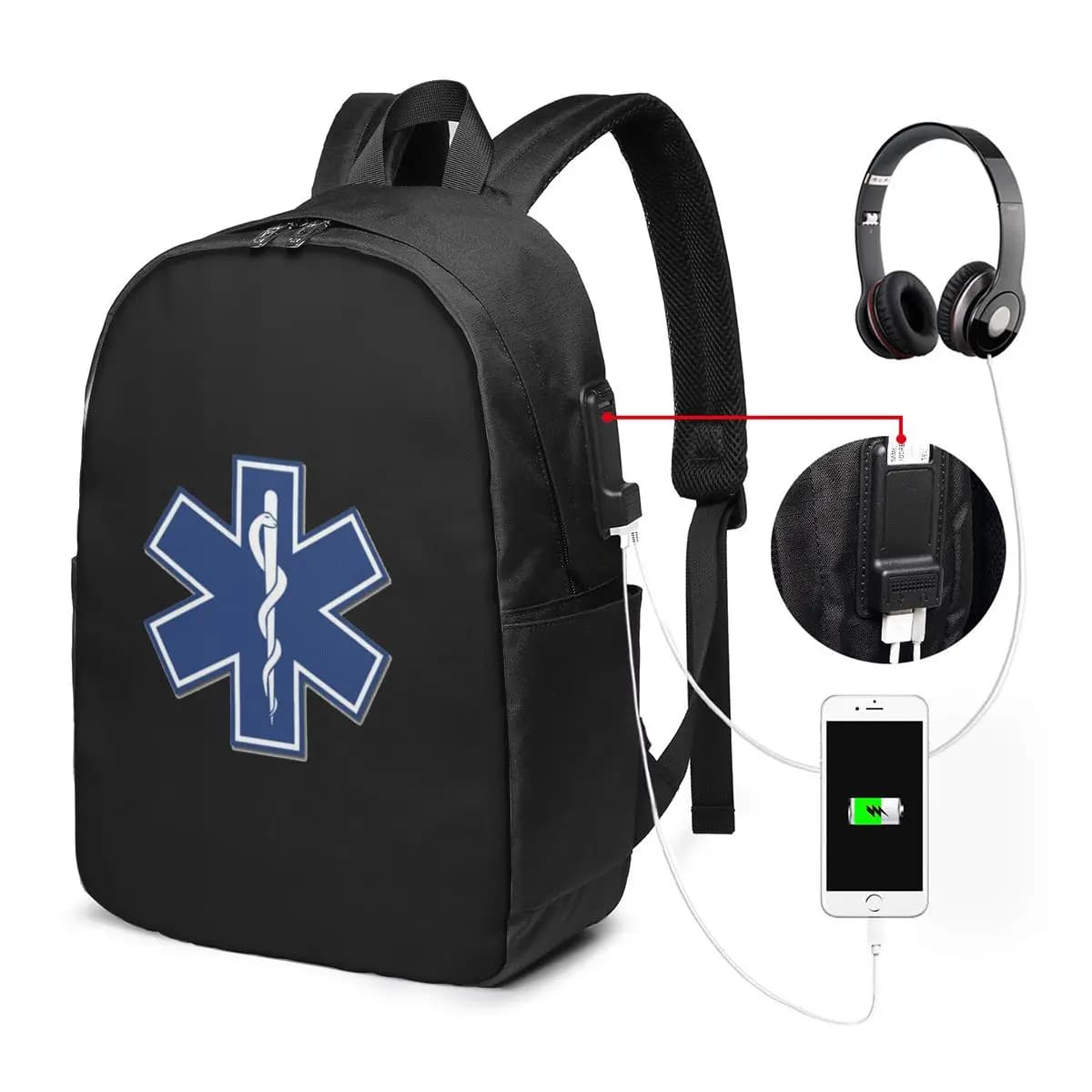 EMT Star Of Life Zaino medico d'emergenza Borsa da viaggio per notebook Borsa per computer Borsa per studenti universitari Borse a tracolla per laptop