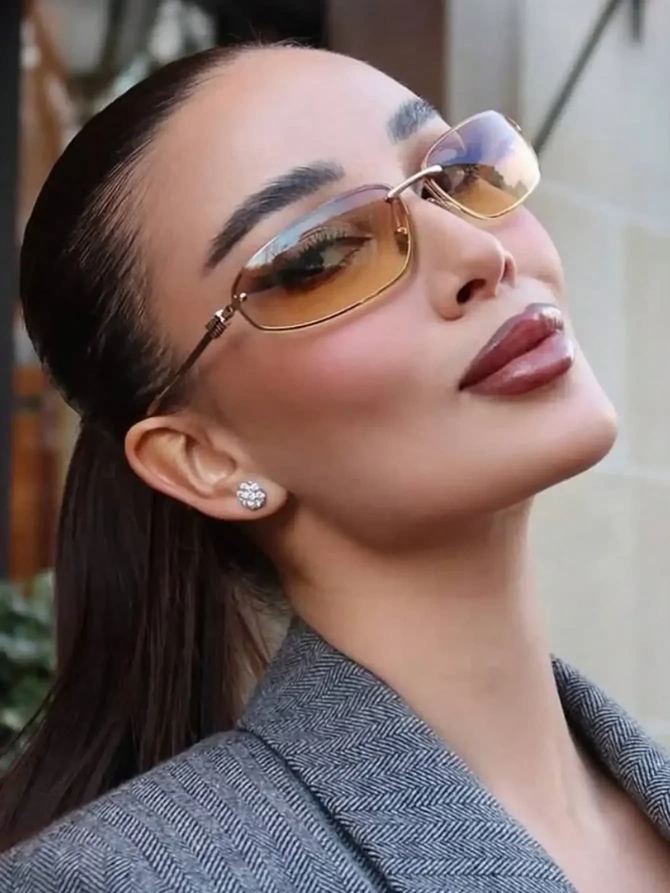 1 paio di occhiali alla moda ovali senza montatura Y2K, occhiali da donna versatili e personalizzati, adatti per l'uso quotidiano, per la fotografia di strada