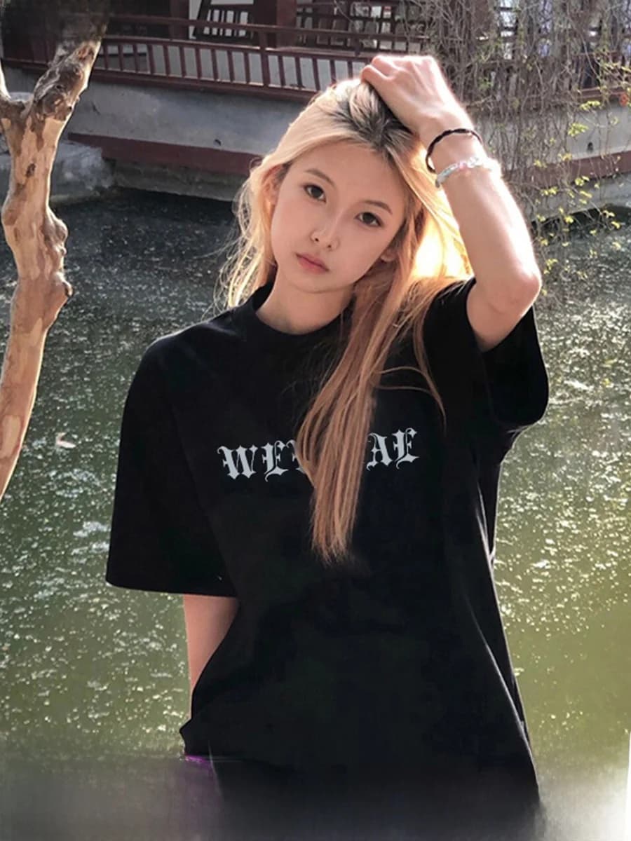 Street Style Vintage Cotton Short Sleeve T-Shirt Unisex Half Sleeve Top Couple Matching Summer Casual round Neck Print Graphic