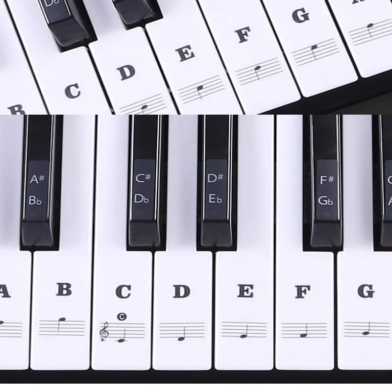 Adesivi per addestramento al pianoforte per 37/49/54/61/88 tasti PVC trasparente Decalcomania per tasti di pianoforte Adesivo per note tastiera rimovibile Forniture musicali