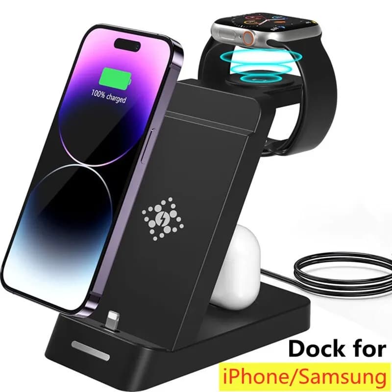Wireless 3 In 1 Charger Support for iPhone 14 13 12 11 X Samsung S22 S21 Dock for Fast Charging Station for Galaxy/Apple Watch AirPods