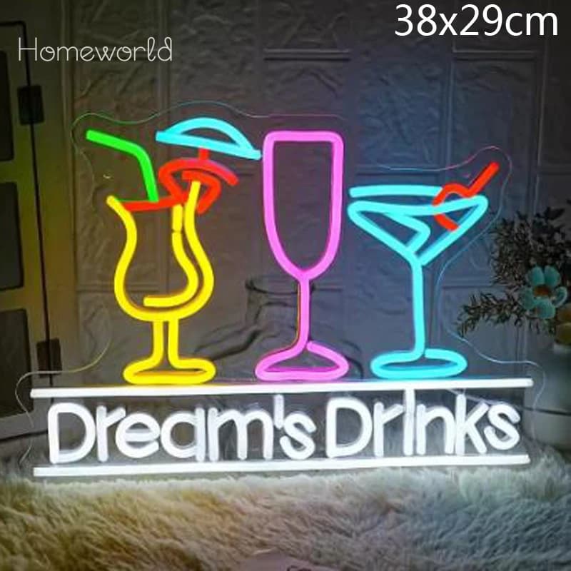 Dream's Drinks Insegna al neon Bar Insegna al neon a LED per camera da letto Negozio di bevande Bar Man Cave Ristorante Decorazione da parete Luce notturna