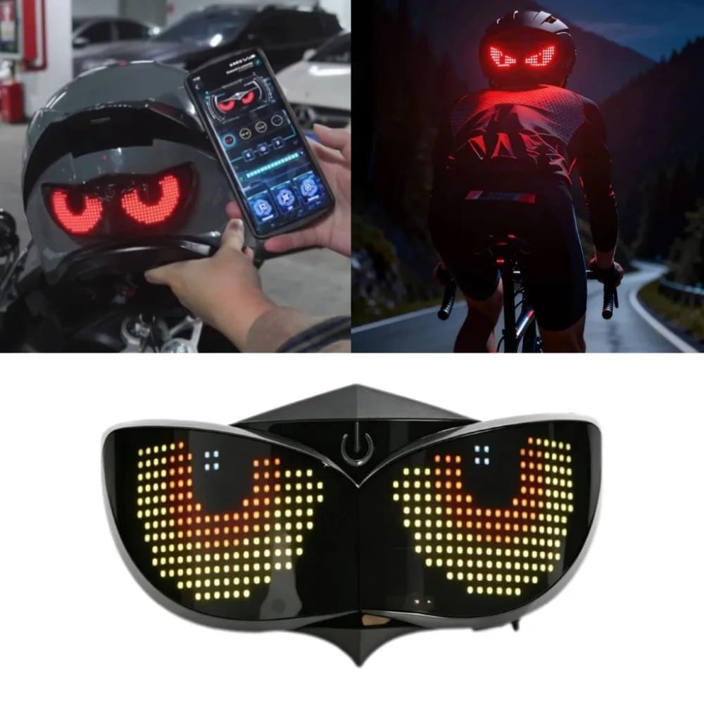 Luce per Casco a Occhio di Leone RGB Controllabile tramite APP, Lampada LED Dinamica per Moto e Biciclette