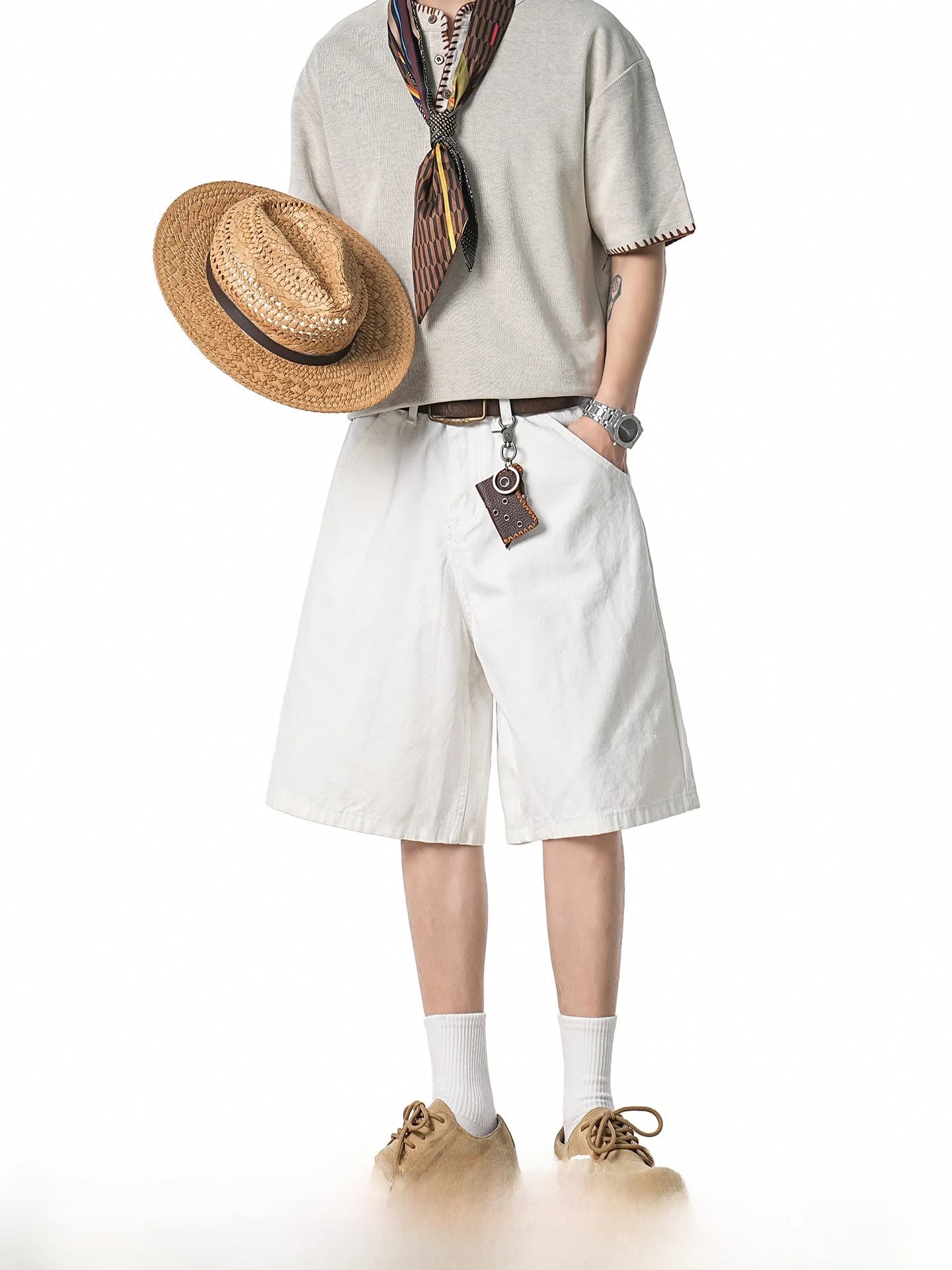 Dream Made American Style Men's Summer Workwear Shorts Straight Leg Wide Pants Cotton Casual Trousers Youth Fashion
