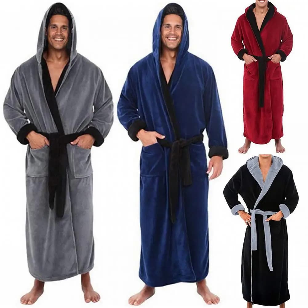 Camicia da notte da uomo in pile di corallo Autunno Inverno addensato peluche Cintura con lacci Accappatoio Pigiama termico da uomo Sleep Lounge Nightwear