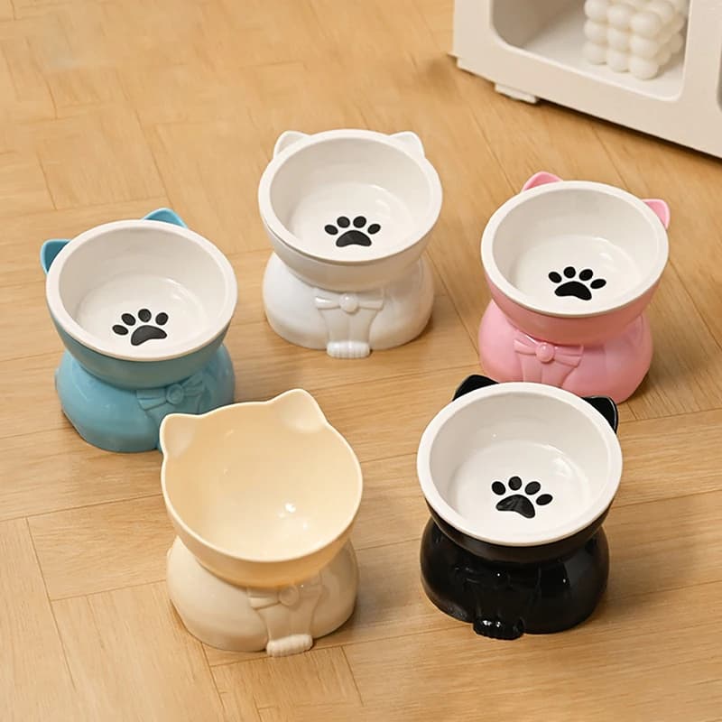 Ciotola per gatti in ceramica Bocca inclinata Bacino per alimenti per cani Antiscivolo Protezione per i piedi alti per animali domestici Colonna cervicale Ciotola per acqua per bevande per animali domestici