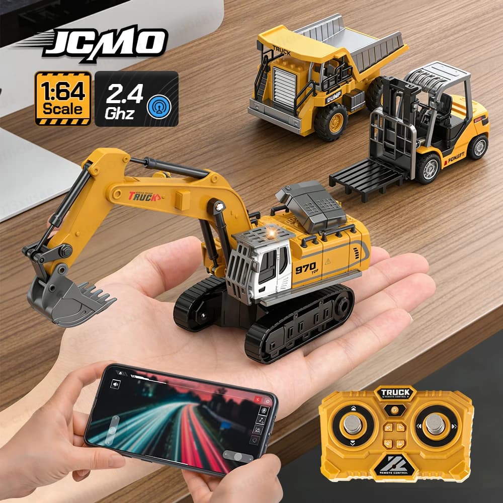 JCMO 1:64 2.4G RC Mini Carrello Elevatore in Lega, Escavatore, Camion Ribaltabile Telecomandato per Giochi Desktop, Modellino RC per Bambini, Regalo