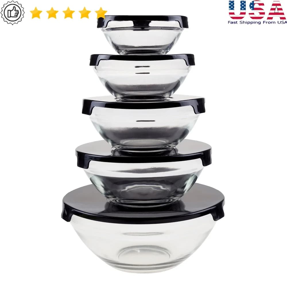 Containers for storage in glass of 10 pieces with snappers Bowls for mixing Cooking Preparation Safe for food Reusable Efficient space Dishwasher washable