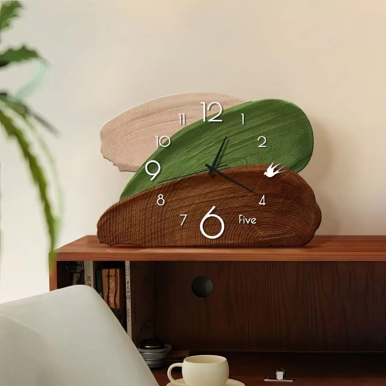 Retro Green Wall & Table Dual-use Clock, Art Style Silent Clock, Antique Desktop Ornament for Home Decoration