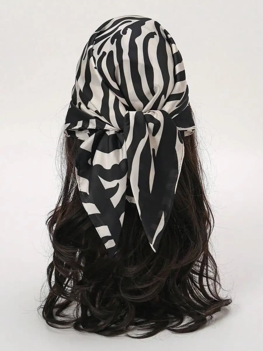 Sciarpa quadrata da donna con stampa zebrata 70x70 cm, sciarpa multifunzionale per la testa, bandana, sciarpa, scialle