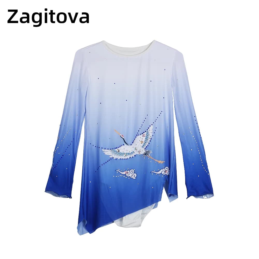 ZAGITOVA Costumi di Pattinaggio di Figura Uomini Ragazzi Pattinaggio su Ghiaccio Vestiti Acrobazia Ginnastica Tuta Diamanti Blu Sfumato