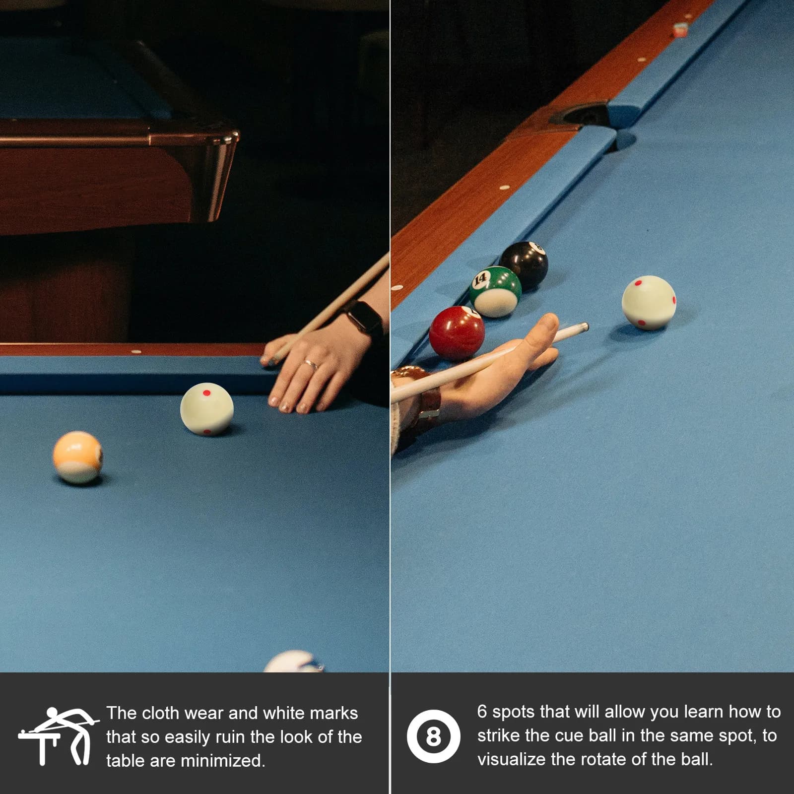 Precision Engineered White Cue Ball for Billiard Training 6 Dots for Visualization Regulation Size Resin Professional Pool