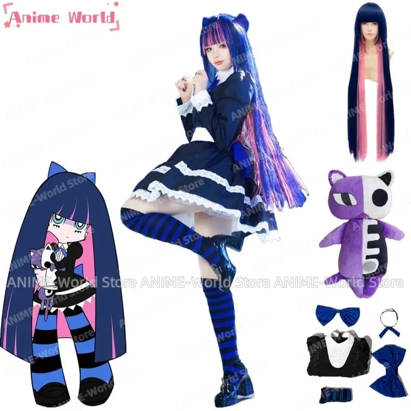 《Formato personalizzato》Maschera e calza anime Reggicalze Eroina Anarchia Calza Cosplay Abito nero Costume Calze Parrucca Peluche Prop