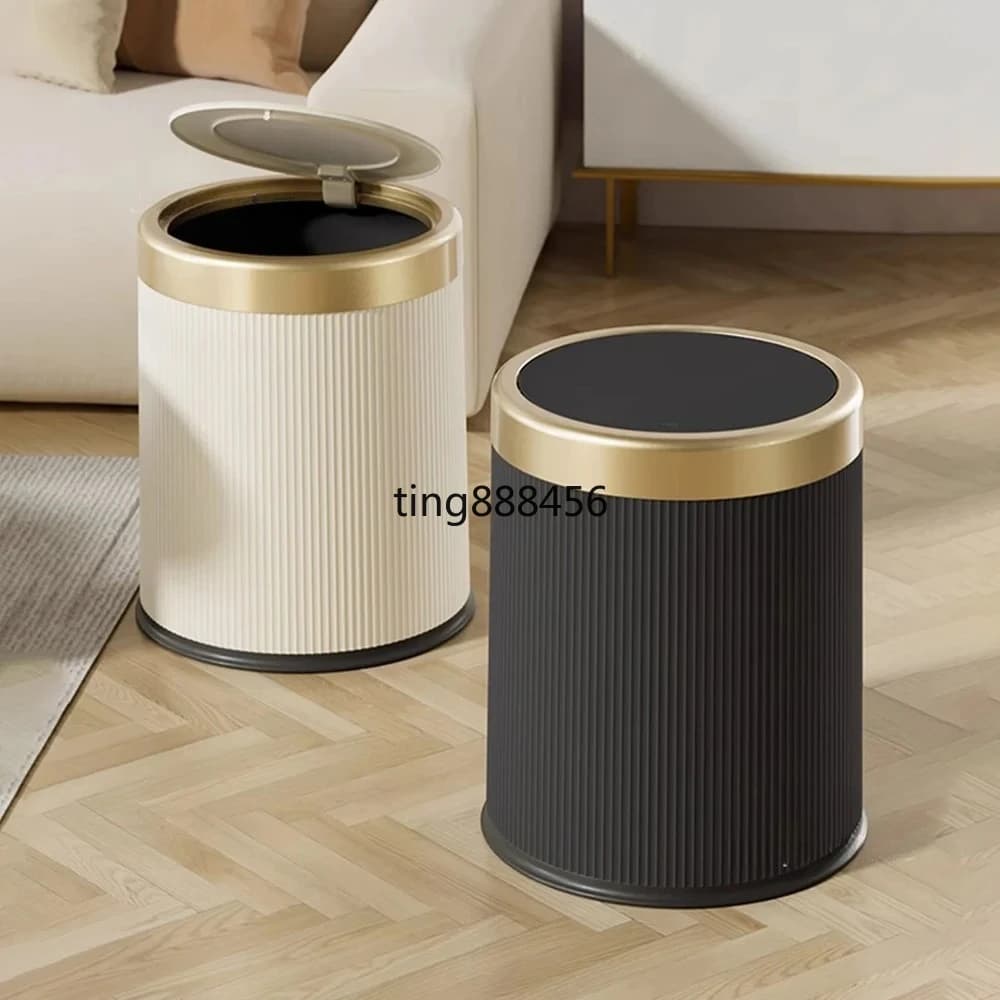 Cestino per Rifiuti di Lusso Leggero con Coperchio per Ufficio, Soggiorno, Bagno, Bidone Rotondo con Secchio Interno Rimovibile