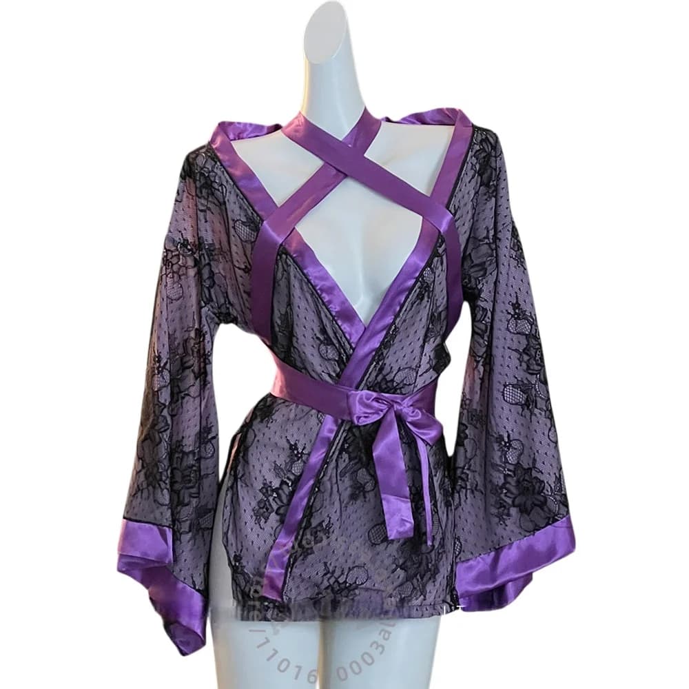 AniLV Purpel Kimono Yukata Lingerie Sexy Vestaglia Tentazione Abiti Erotici Costume Cosplay