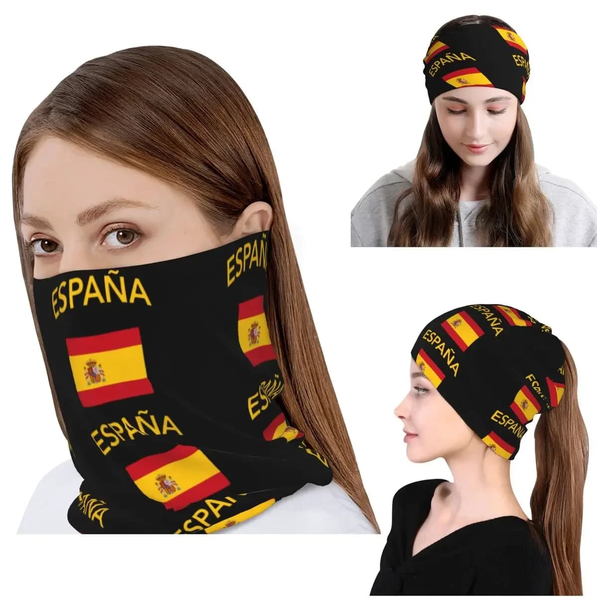 Spain Spanish Flag Bandana Neck Cover Wrap Scarf Multifunction Headwear Beanies Hat Unisex Adult Washable