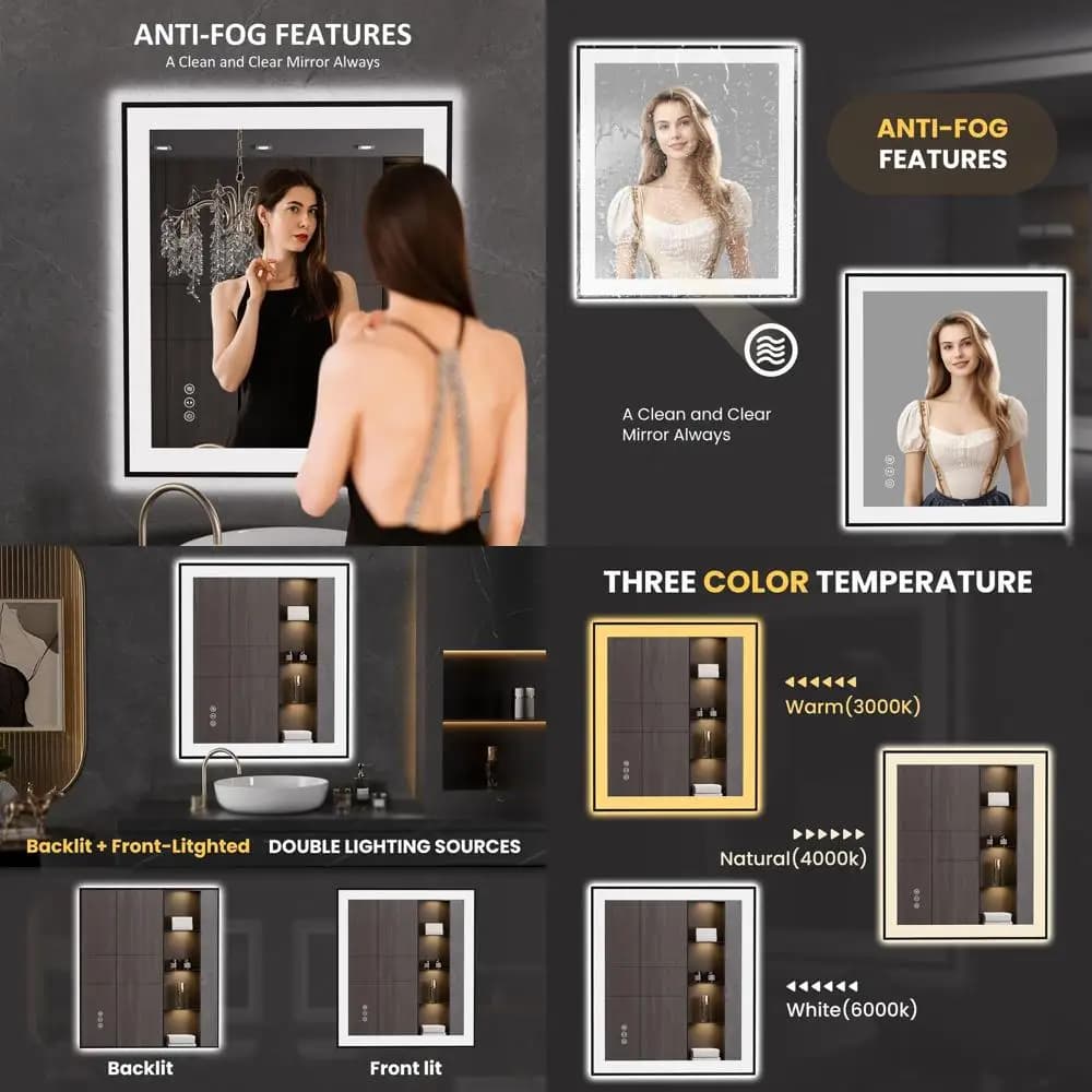 Specchio da Bagno LED Antiappannamento e Dimmerabile con Vetro Temperato e Funzione Memoria
