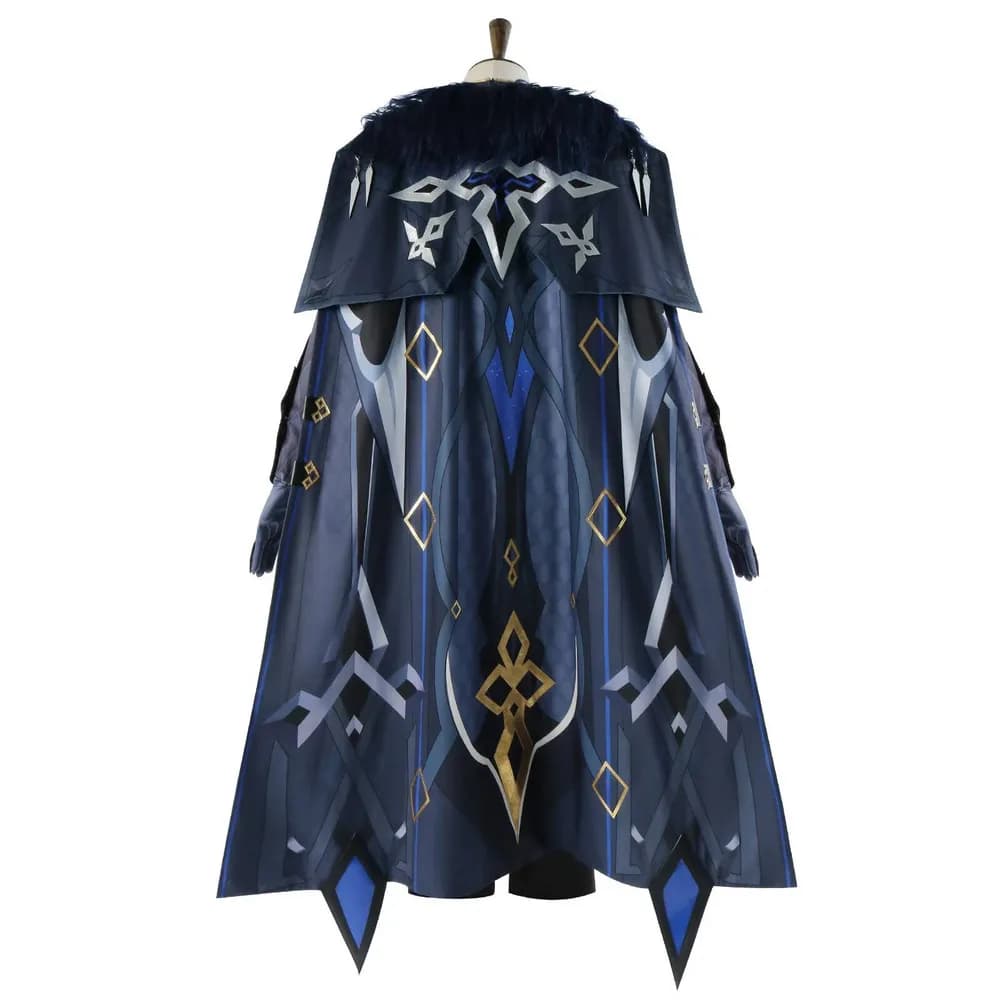 Genshin Impact Eleven Fatui Harbinger Cospaly Costume Wig Cloak Mask Face Shield Black Uniform Halloween Party Capitano Captain