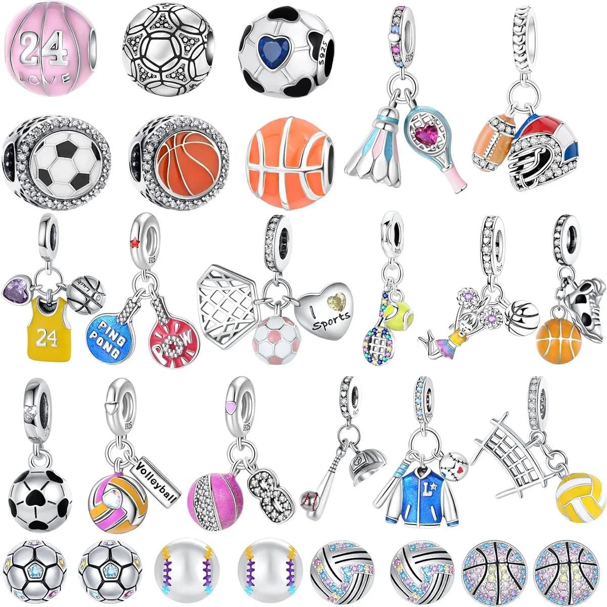 Nuovo originale ciondoli a sfera in argento sterling 925 calcio basket golf orecchini perline pendenti adatti braccialetto collana gioielli regalo