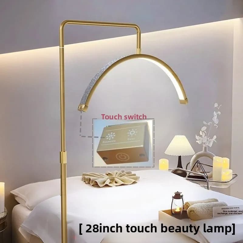 Lampada di bellezza dorata La lampada di bellezza a mezzaluna da 28 pollici non fa male agli occhi, lampada da scrivania per manicure ricamata