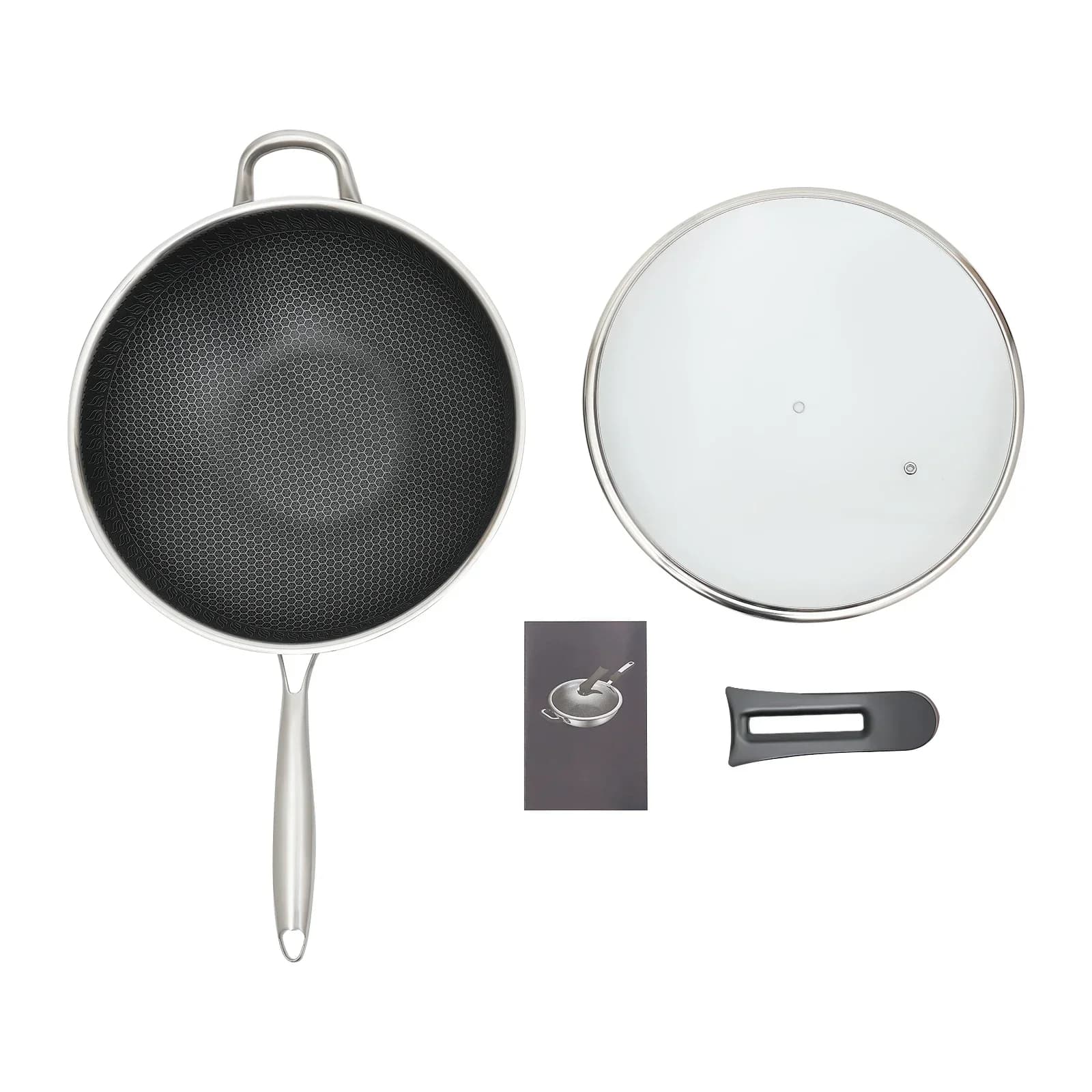 3.4 inch stainless steel honeycomb with lid, pan handle, flat bottom, electric induction gas stove pan