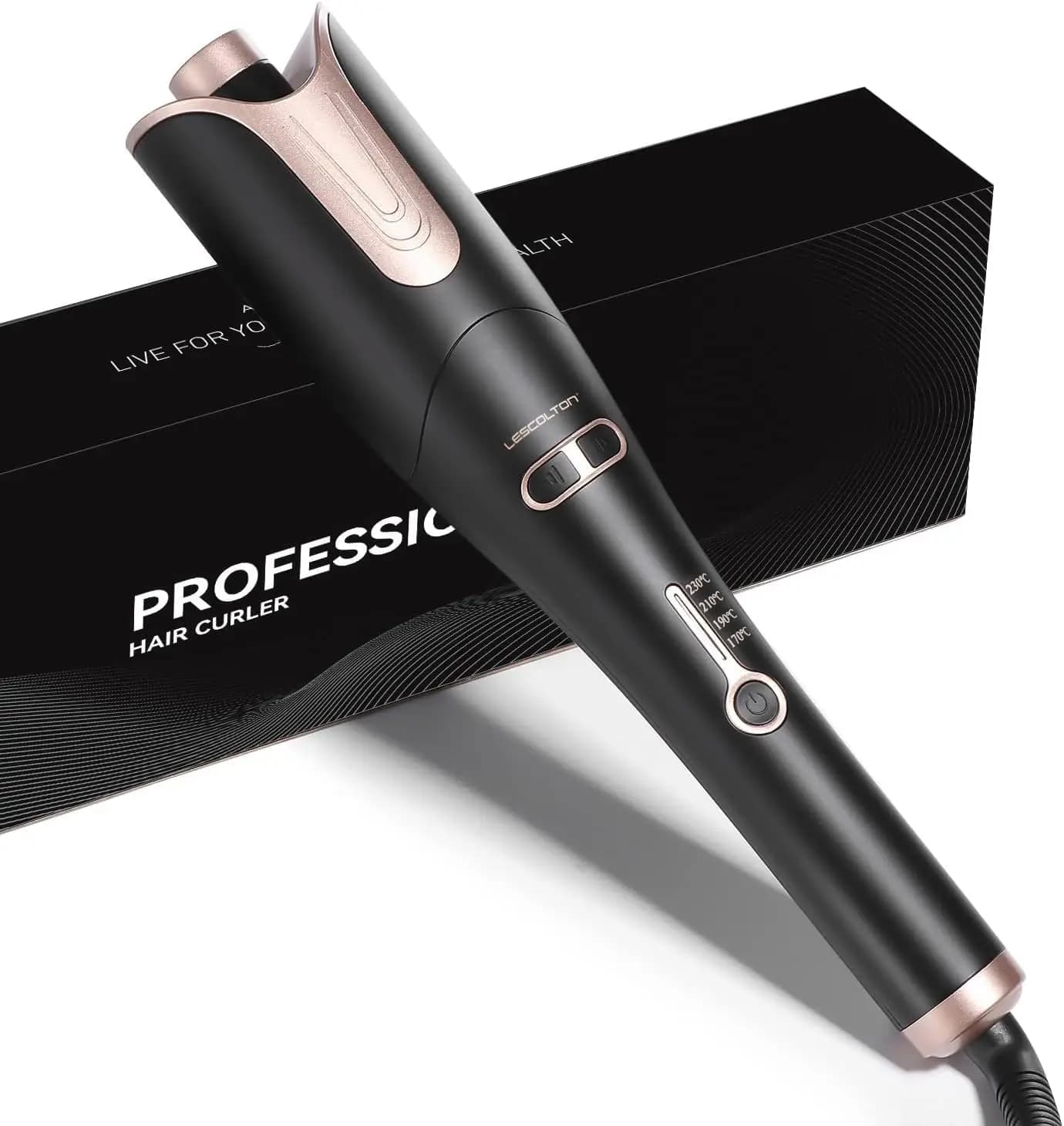 Automatic curling iron with Rotating coils, 1-inch Cylinder, 4 Temperature Settings, Double Voltage, Anti-Scopping and Automatic Shutdown