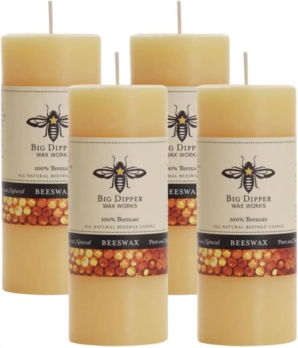 100% pure bee wax column candles, 4 hand-made packaging in the United States, 40-hour burn, honey scent, ecological hatch for home decoration