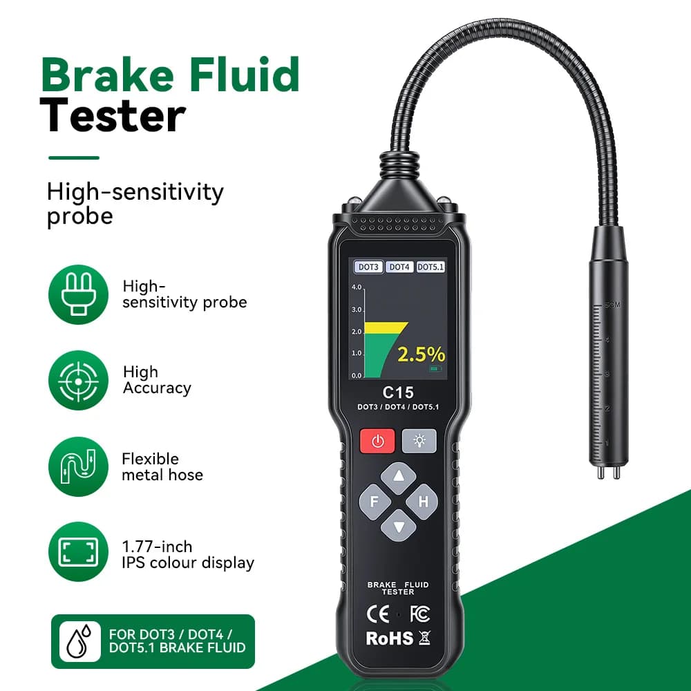 Rockbye Digital Brake Fluid Tester Flexible Probe Auto Car Brake Oil Moisture for Detector DOT3/DOT4/DOT5.1 Brake Oil Tester